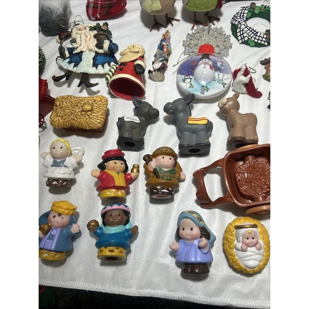 Vintage Christmas Ornament Lot Mixed Tree Holiday Decor Gnomes Nativity